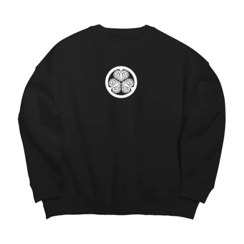 徳川家康 家紋 三つ葉左葵巴の紋 葵（白） Big Crew Neck Sweatshirt