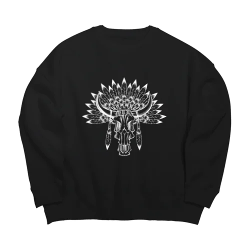 トライバル 牛 頭蓋骨 Big Crew Neck Sweatshirt