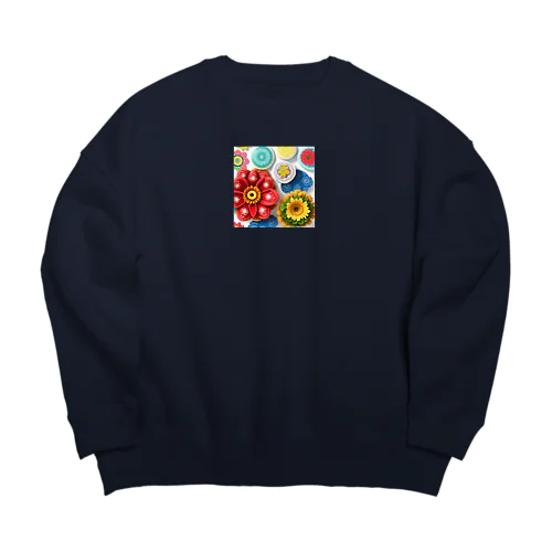 フラワー3D風 Big Crew Neck Sweatshirt