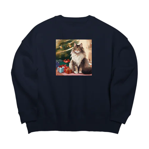 ネコ　クリスマスプレゼント　クリスマスツリー　 Big Crew Neck Sweatshirt