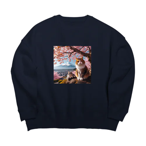 富士山と猫 Big Crew Neck Sweatshirt