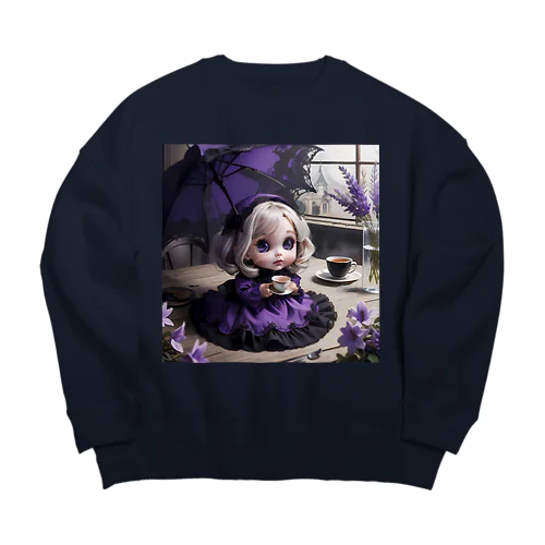 黒と紫のゴシックドール Big Crew Neck Sweatshirt