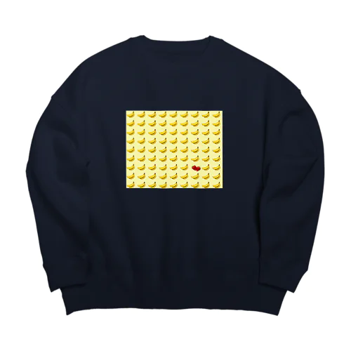 総柄バナナひとつだけいちご　ファブリックイエロー Big Crew Neck Sweatshirt