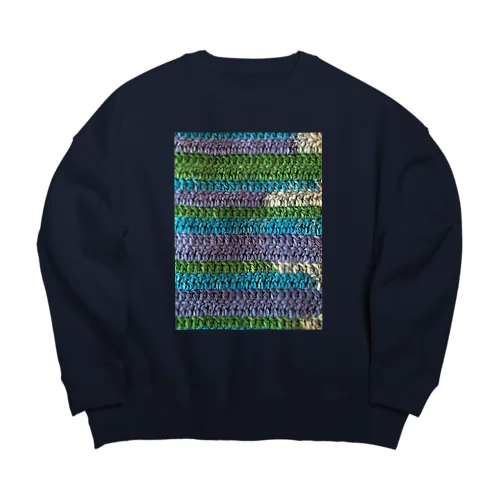 ウール毛糸 手編み柄 カラフル ブルー系 ビッグシルエットスウェット