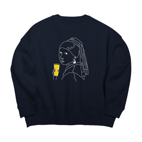 名画 × BEER（真珠の耳飾りの少女）白線画 *文字なしver. Big Crew Neck Sweatshirt