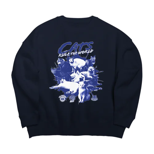 猫が世界を支配する（青） Big Crew Neck Sweatshirt