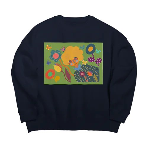 colorful flower & afro girl Big Crew Neck Sweatshirt