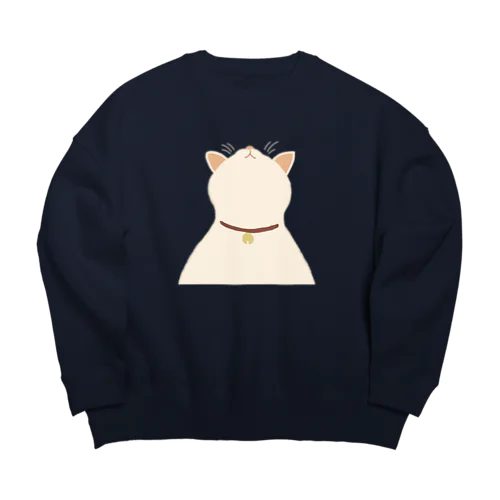 上を向く三毛猫 Big Crew Neck Sweatshirt