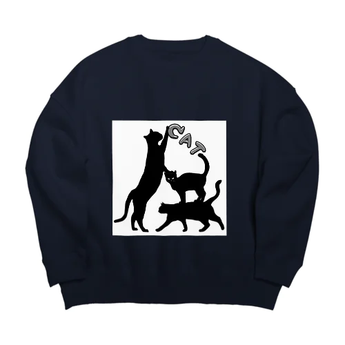 黒猫タワー(白黒) Big Crew Neck Sweatshirt