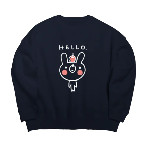 リンゴを頭にのせたウサギさん(白) Big Crew Neck Sweatshirt