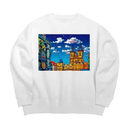 チェコ プラハの天文時計とティーン教会 Big Crew Neck Sweatshirt