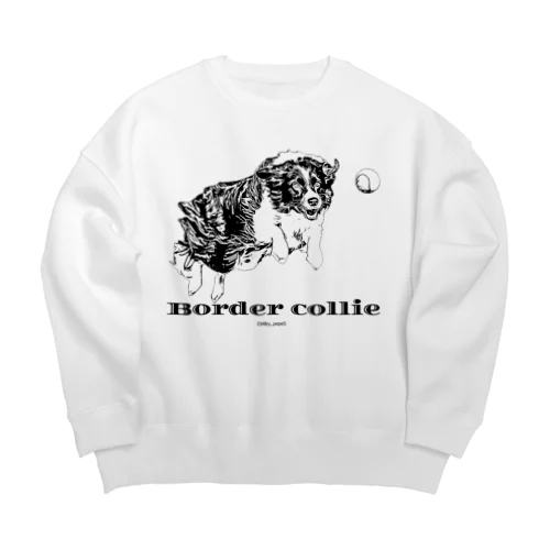 ボーダーコリー モノクロデザイン Big Crew Neck Sweatshirt