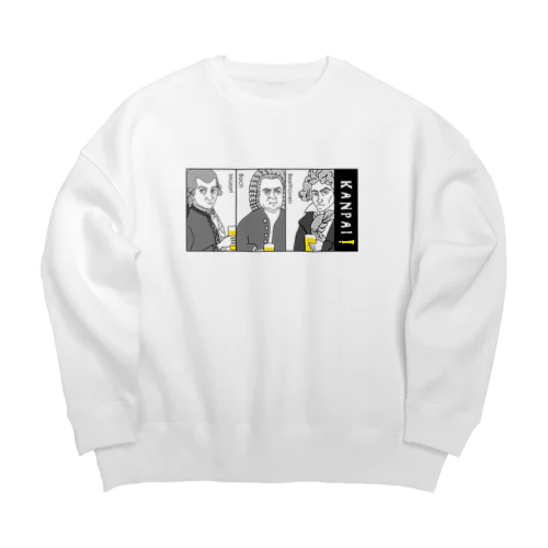 偉人 × BEER（三人の音楽家）黒線画・枠付 Big Crew Neck Sweatshirt