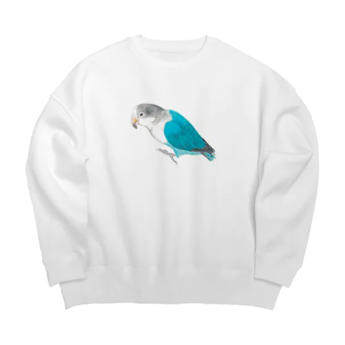 [森図鑑] ブルーボタンインコと種 Big Crew Neck Sweatshirt