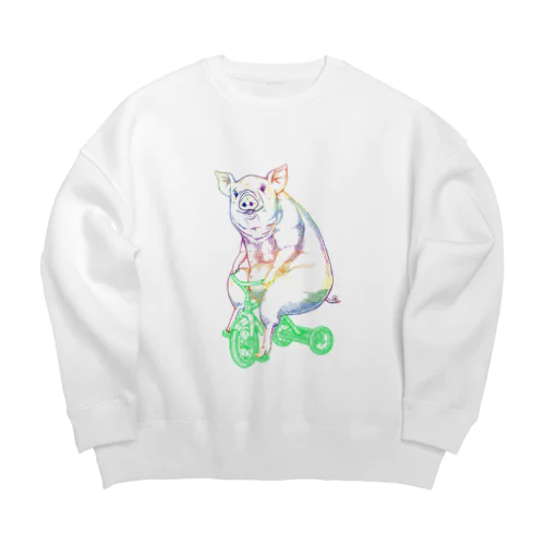 ブタさんon三輪車～レインボーバージョン～ Big Crew Neck Sweatshirt