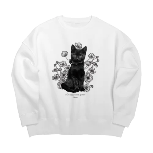 花咲き黒猫 Big Crew Neck Sweatshirt