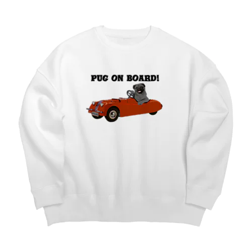 レーシングカーに乗った黒パグ Big Crew Neck Sweatshirt
