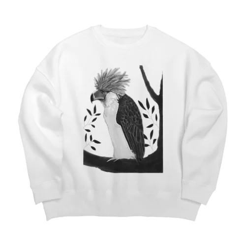 遠くを見るフィリピンワシ（白黒） Big Crew Neck Sweatshirt