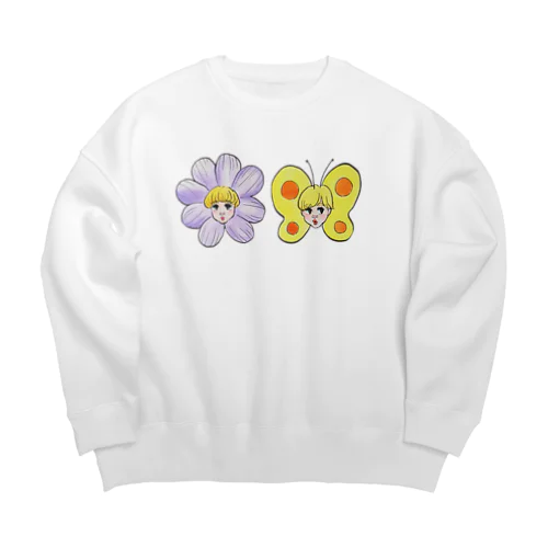 花とちょうちょ Big Crew Neck Sweatshirt