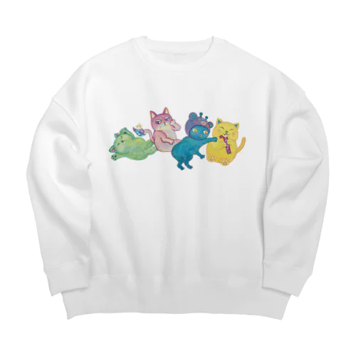 カラフルねこと空インコ  Big Crew Neck Sweatshirt