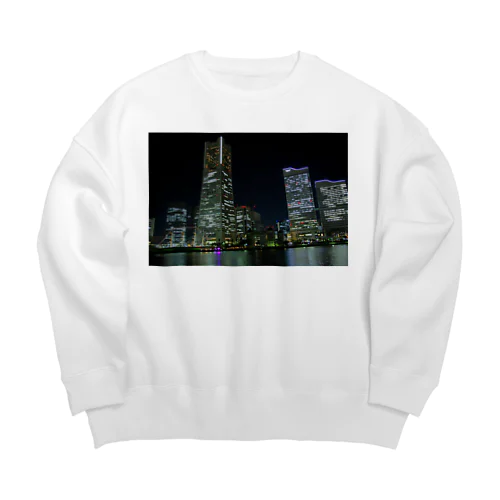 横浜みなとみらいの夜景 - Yokohama Minato-Mirai (Night view) - Big Crew Neck Sweatshirt