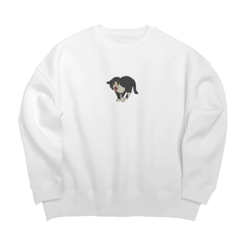 威嚇野良パパネコちゃん Big Crew Neck Sweatshirt