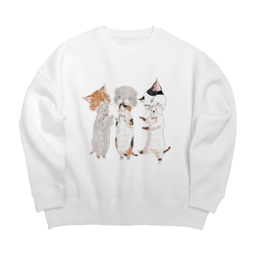 ねこがぶりにゃんこ Big Crew Neck Sweatshirt