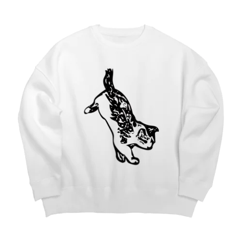 逆立ちネコ スウェット(白) Big Crew Neck Sweatshirt