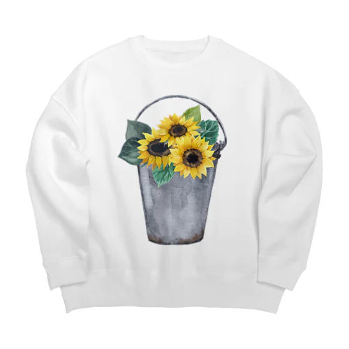 Watering bucket and sunflowers  じょうろ と ひまわり ビッグシルエットスウェット