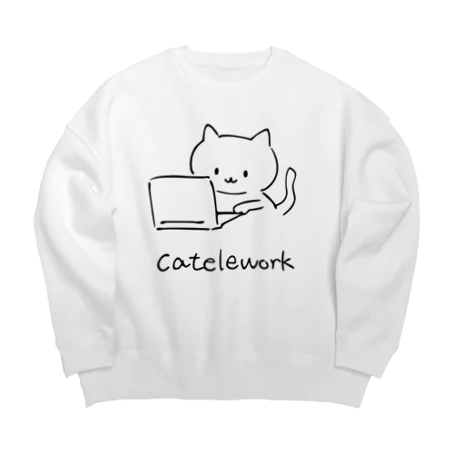 catelework テレワークネコ Big Crew Neck Sweatshirt