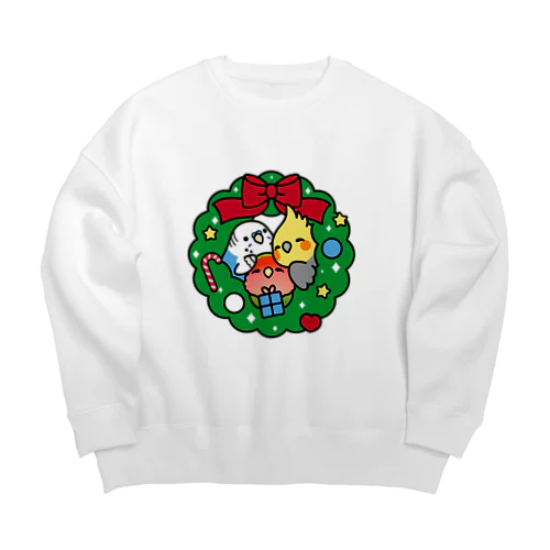 クリスマスリース　セキセイインコ、オカメインコ、コザクラインコ　Chubby Bird Big Crew Neck Sweatshirt