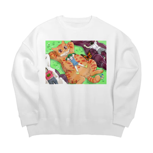 お昼寝猫 Big Crew Neck Sweatshirt