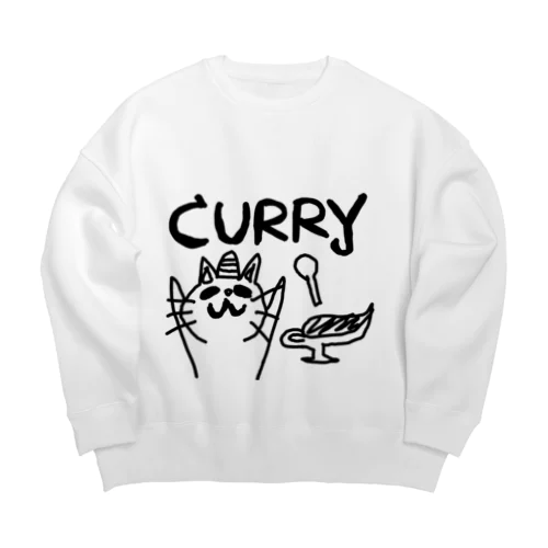 一発描きの猫さん カレー編 Big Crew Neck Sweatshirt