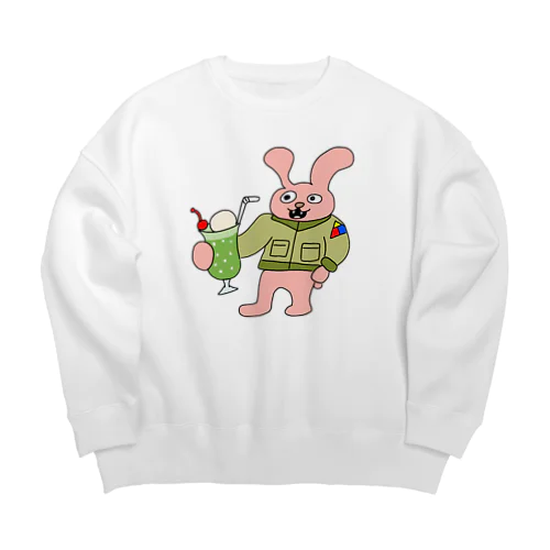 レトロ感溢れるジャケットうさぎとクリームソーダ「ジャケうさ」 Big Crew Neck Sweatshirt