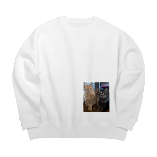 ちゃちゃ(茶トラ)とつぶ(キジトラ) Big Crew Neck Sweatshirt