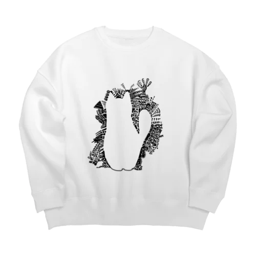 猫シルエット　落書き Big Crew Neck Sweatshirt