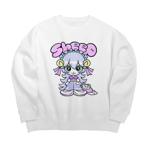 sheep デフォルメマスコット Big Crew Neck Sweatshirt