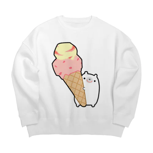 アイスクリームをゲットしてご満悦のくま Big Crew Neck Sweatshirt