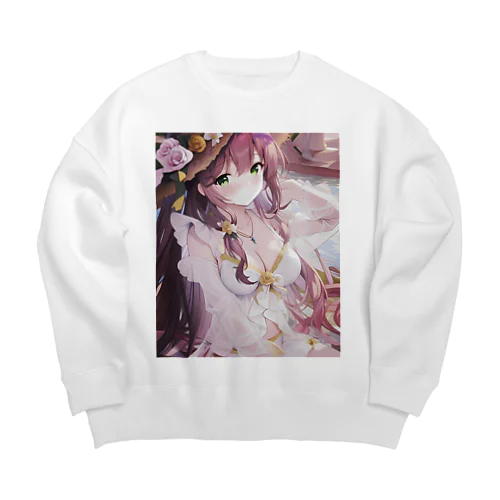 華の妖精のかわいい女の子 Big Crew Neck Sweatshirt