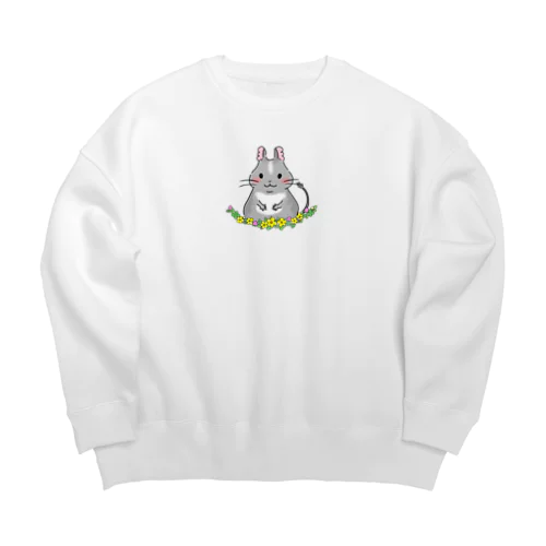 お花とブルーパイドのデグー Big Crew Neck Sweatshirt