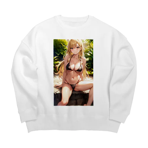 金髪ビキニギャル２　イラスト Big Crew Neck Sweatshirt