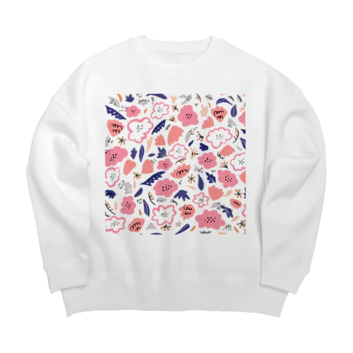 抽象的な手描きの花柄 Big Crew Neck Sweatshirt