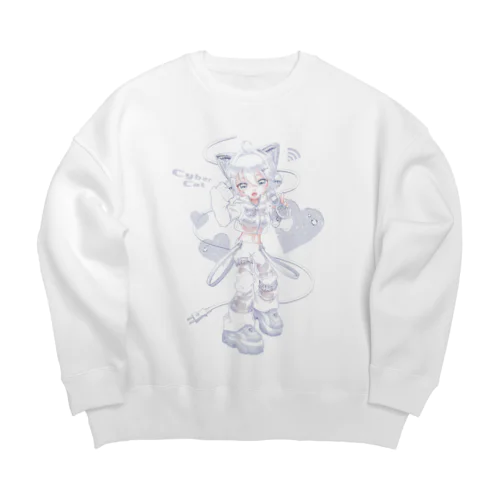 さいばーにゃんこ ♡ (Ver.A) ブルーグレー Big Crew Neck Sweatshirt