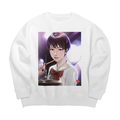 ドラム少女 Big Crew Neck Sweatshirt