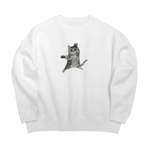 功夫にゃんこ Big Crew Neck Sweatshirt