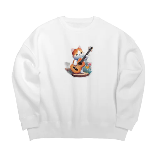 ギターを弾く可愛い猫 Big Crew Neck Sweatshirt