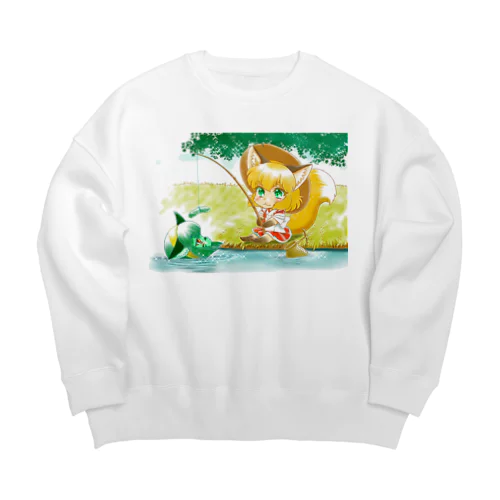 釣り吉お稲荷ちゃんと河童の河姫ちゃん Big Crew Neck Sweatshirt