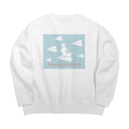 Have a good day 紙飛行機に乗った猫のさぶろう Big Crew Neck Sweatshirt