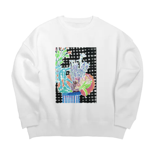 チェックの壁と花束 Big Crew Neck Sweatshirt