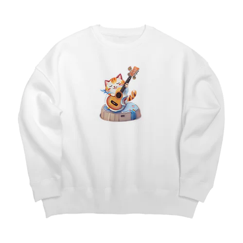 ギター弾きのキュートなネコちゃん Big Crew Neck Sweatshirt